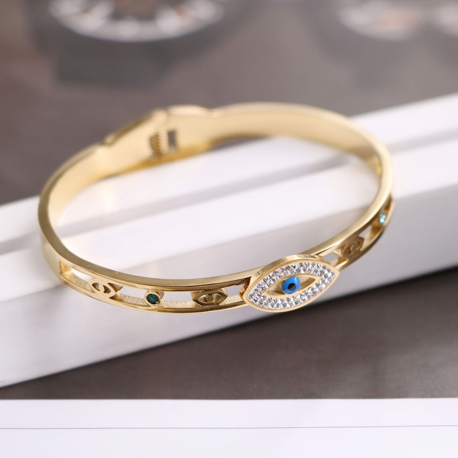 Evil Eye Stainless Steel Bracelet 18K Golden Plated Vintage Style